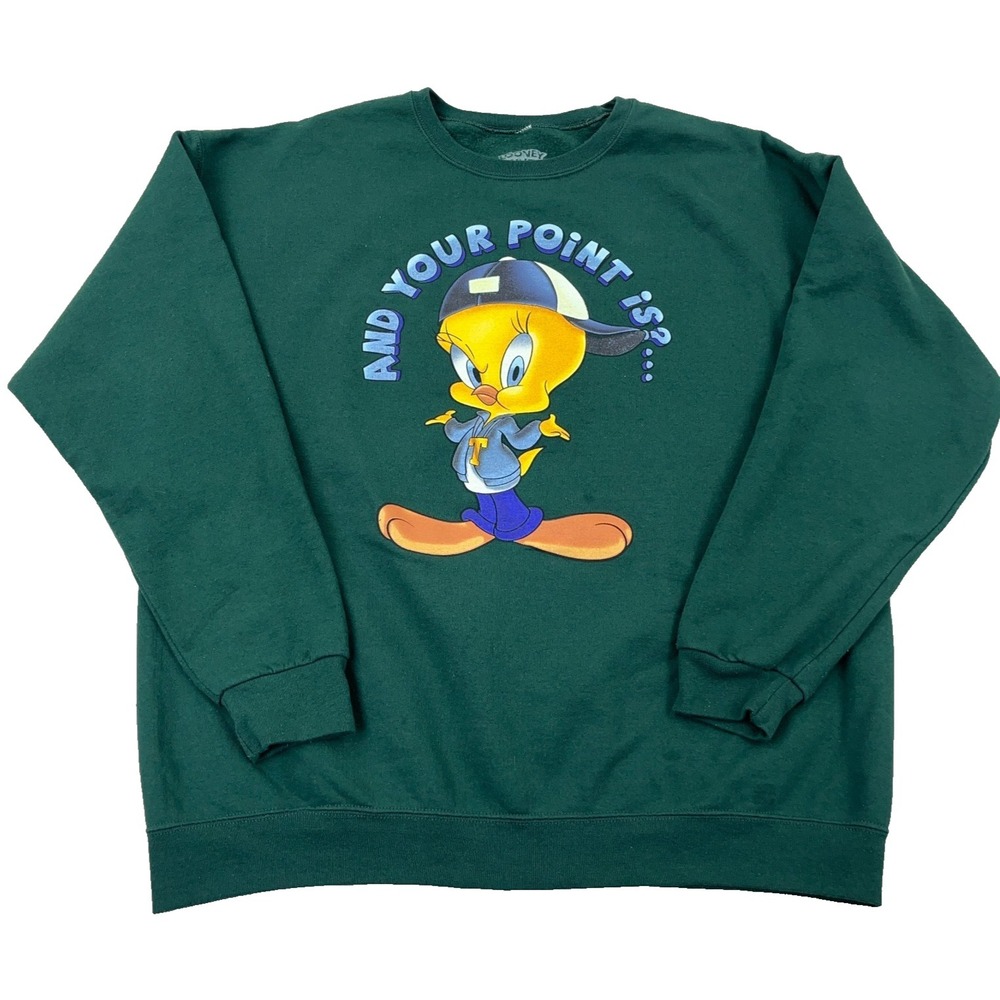 Looney Tunes‎ Sweatshirt Adult  XL Green Crewneck Sweater Tweety Bird Retro